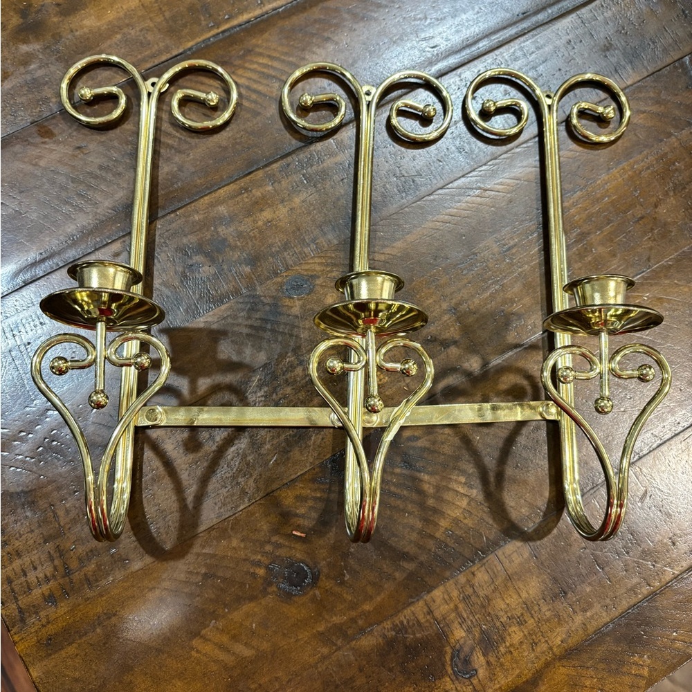 Triple Wall-Mount Candle Sconce in Polished Gold